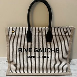Embroidered Cotton Linen Rive Gauche Noe Tote Natural Black